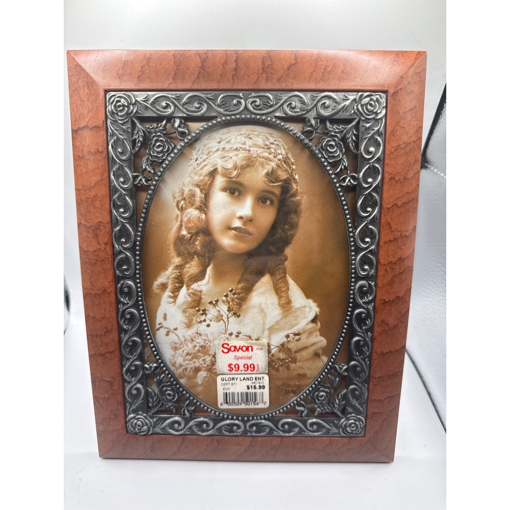 Glory Land Ent Vintage Style Burl Wood Silver Rose Filigree 4x6 Picture Frame